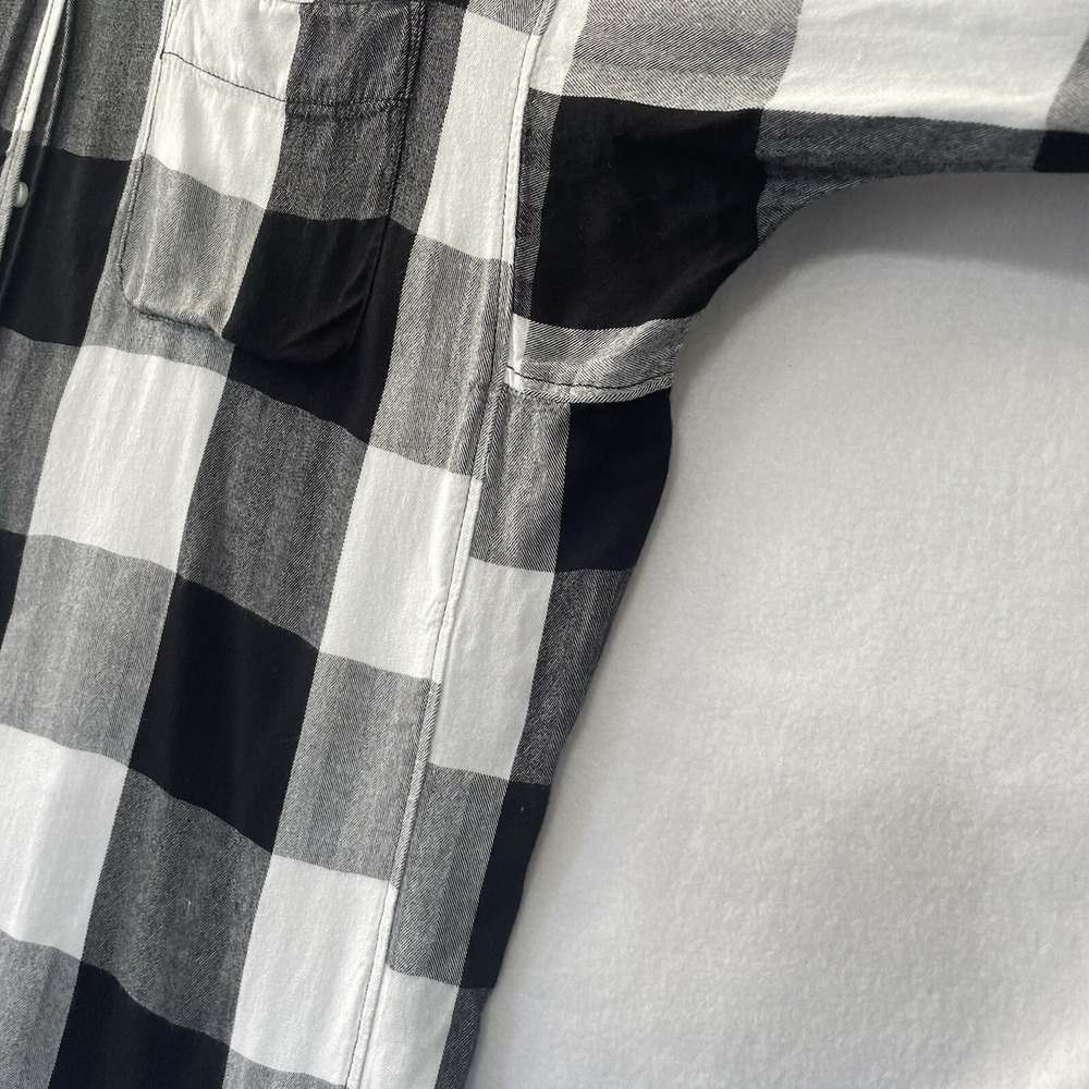 Stylus Plaid Button Down Shirt Womens XL Black White‎ Rayon Buffalo Check - Picture 6 of 8